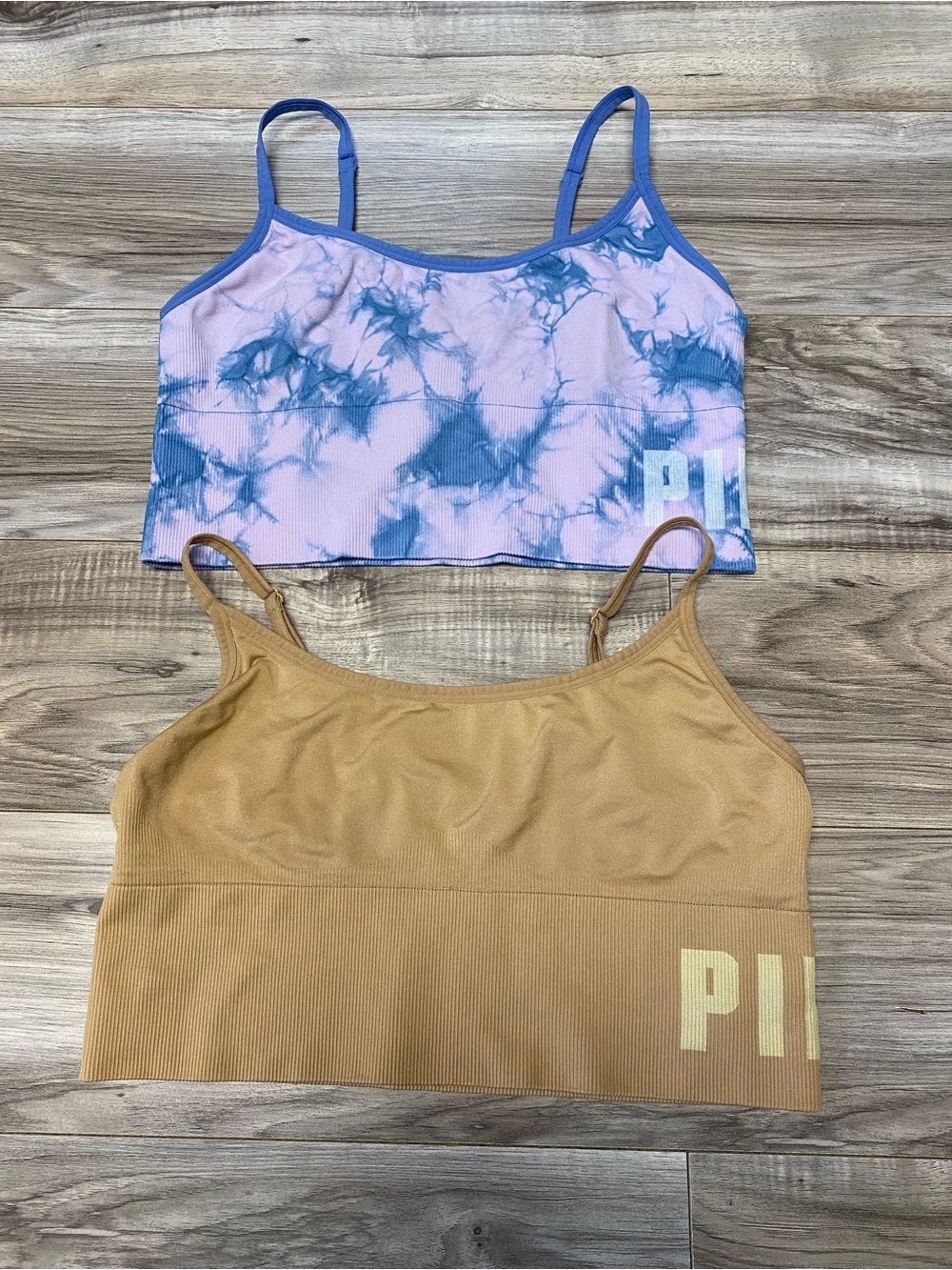PINK Set of 2 Active Seamless Sports Bras Size Large Nude Yoga Athleisure